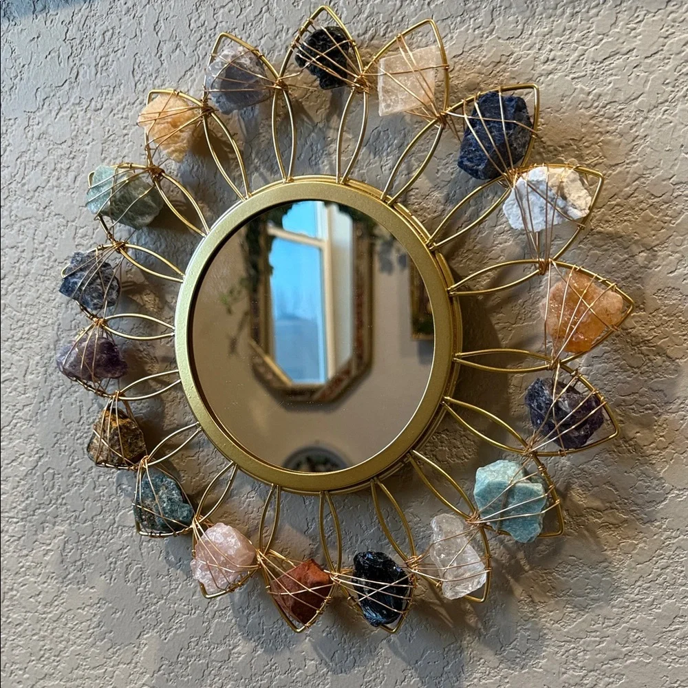 Elegant Gold and Multicolor Geode Wall Mirror